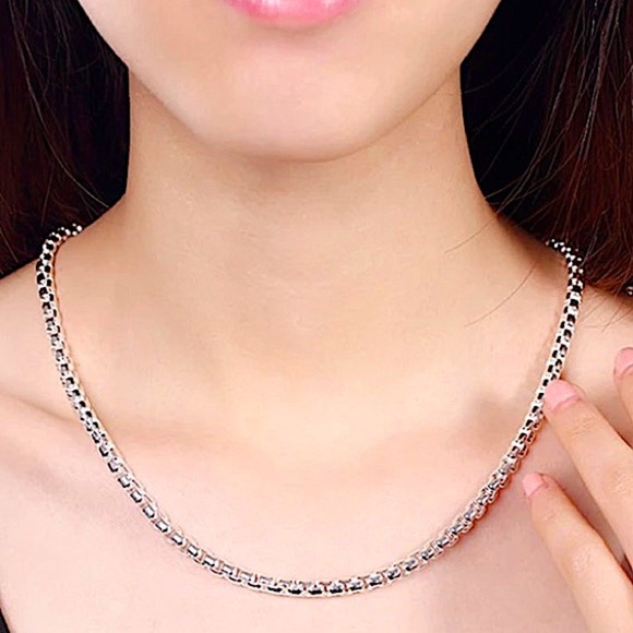 Sterling Silver Box Chain Necklace Bracelet Matching Set - Picture 4 of 6